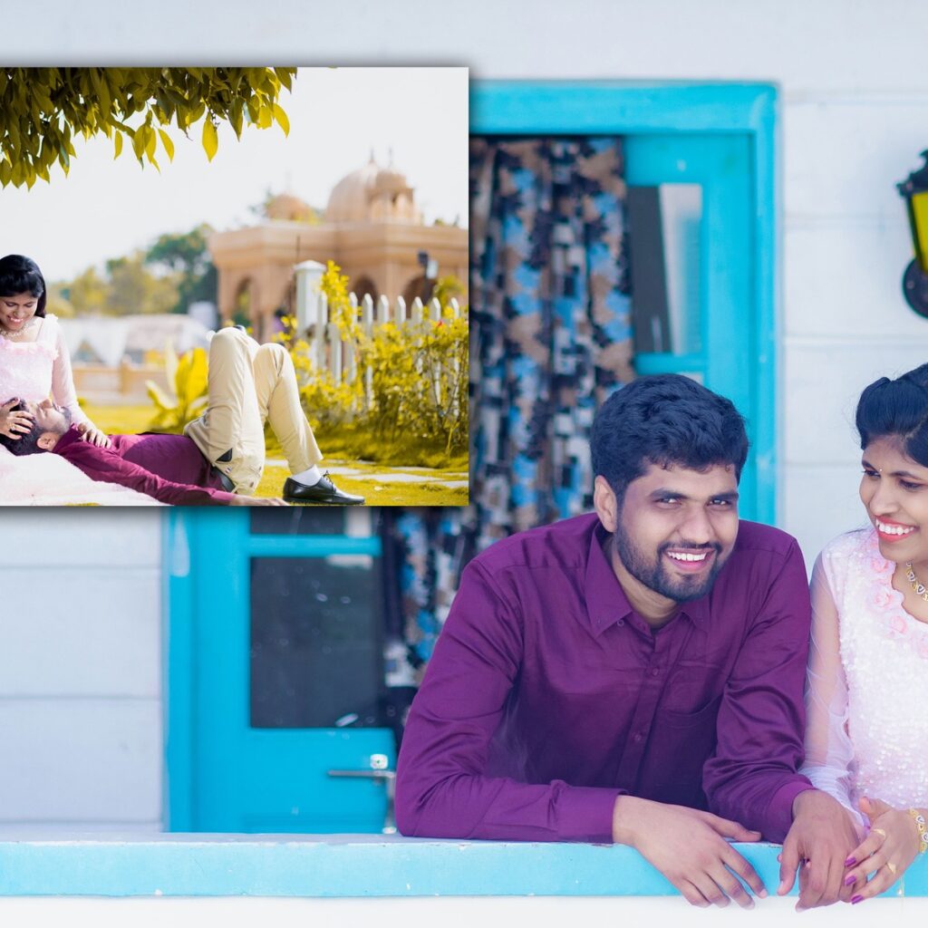 Neeraja and Narender sharing a romantic moment during their pre-wedding photoshoot.