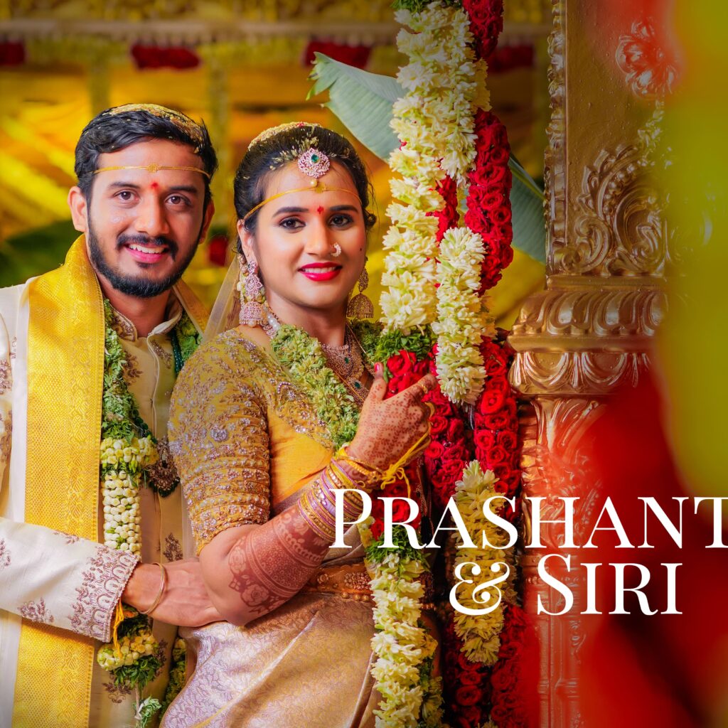 Siri and Prashanth performing sacred wedding rituals, surrounded by family.