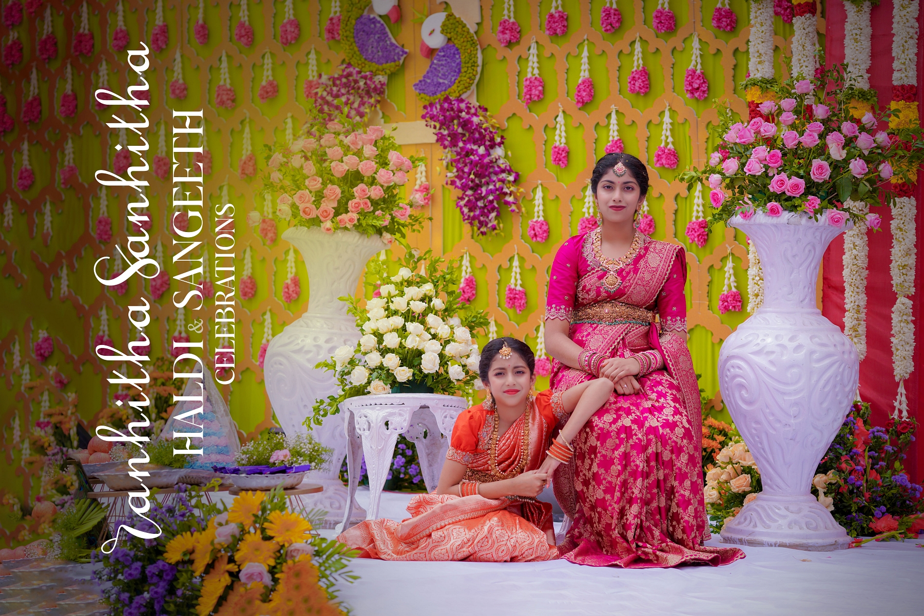 Ranhitha and Sanhitha performing Mangalsnanam rituals with family blessings.