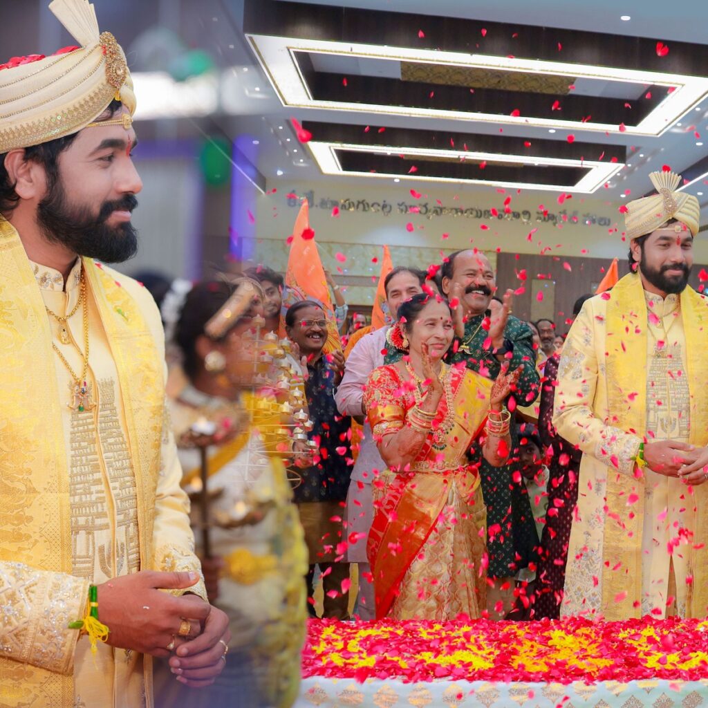 Nishitha and Akhil during their wedding rituals surrounded by family and traditions, photographed by PixelMatrix Photography.