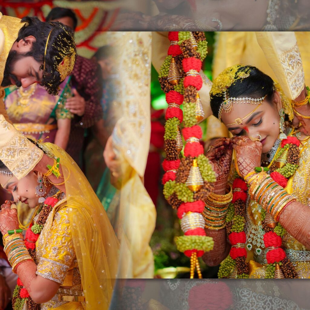 Nishitha and Akhil during their wedding rituals surrounded by family and traditions, photographed by PixelMatrix Photography.