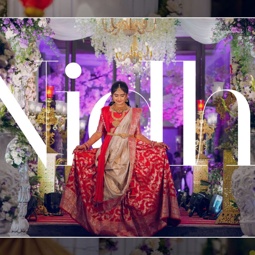 Nidhi and Nihaan making their grand entry on stage during their Half Saree and Dhoti Ceremony.