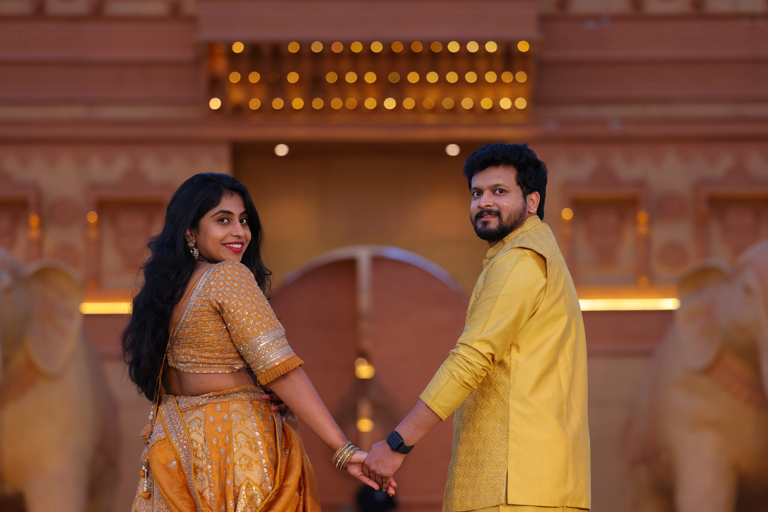 Best pre wedding shoot locations in Hyderabad banner with couple and landmarks